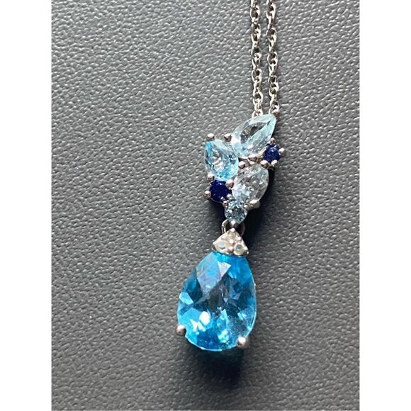 P⭐️M GENUINE SWISS BLUE AND SKY BLUE TOPAZ PENDANT NECKLACE 925 - Picture 16 of 16